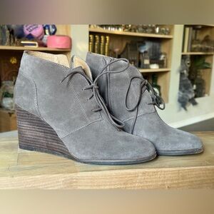 Lucky Brand Suede lace up ankle wedge booties